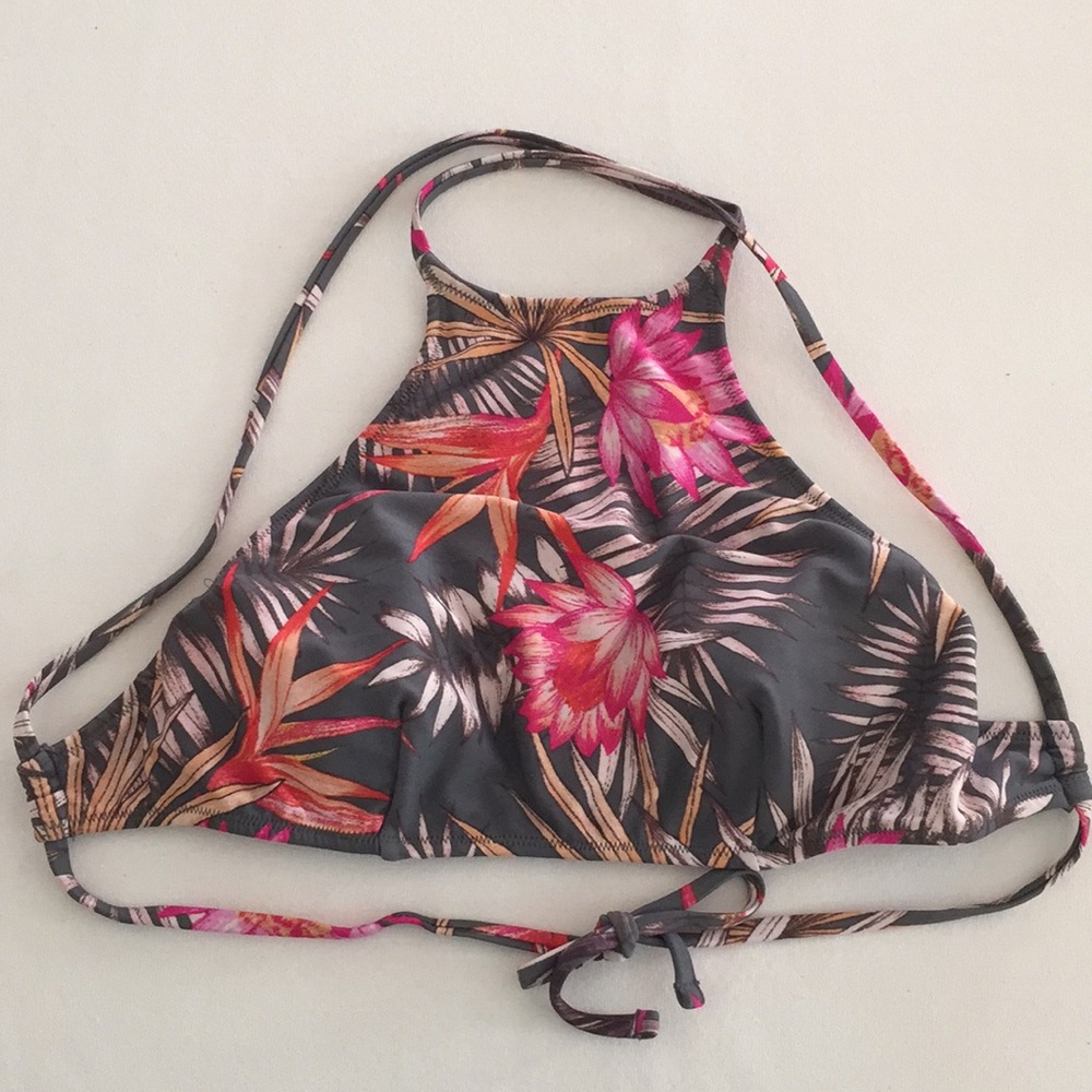 Gray Floral Bikini Top